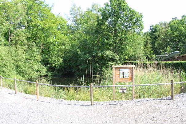 This is the crater left when the bomb bounced off the roof. It caused a mini earthquake which damaged the foundations sufficiently to put the blockhouse permanently out of action.