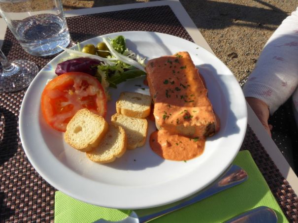 Vegetable Pate with pepper sauce.